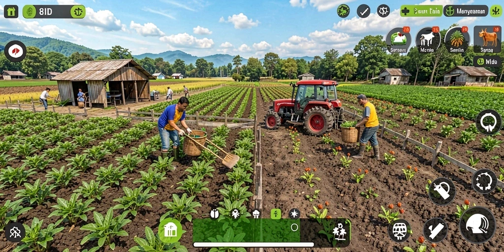 Gameplay seru dan interaktif dalam 8ID bertani.
