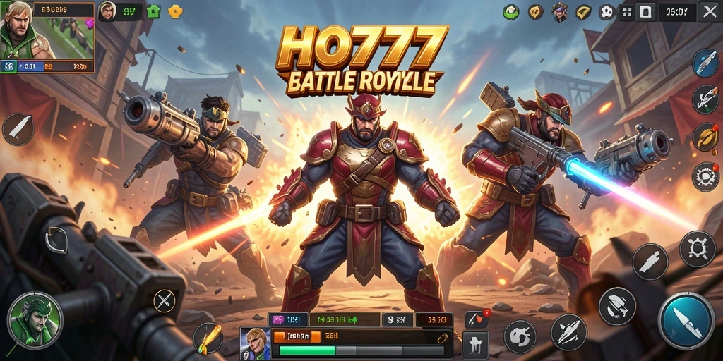 Tampilan aksi intens dalam gameplay Battle Royale HO777.
