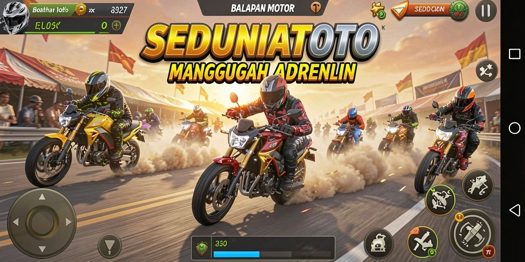 Gameplay mendebarkan motor racing di SEDUNIATOTO.